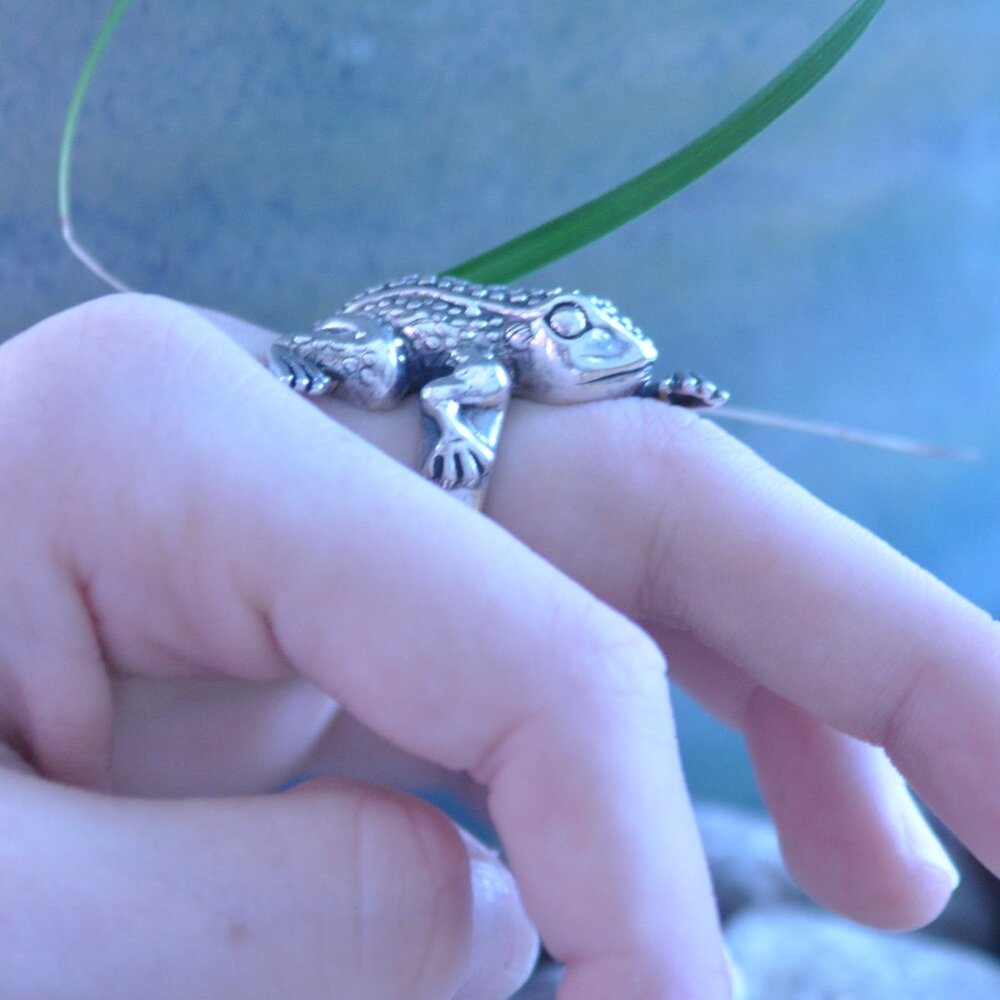 Huge Sterling Silver Frog Statement Ring Adjustab… - image 2